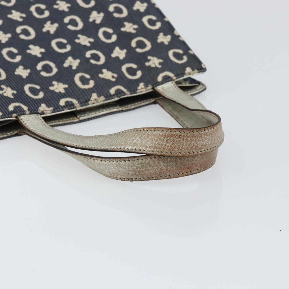 CELINE C Macadam Canvas Hand Bag Denim Blue Silver