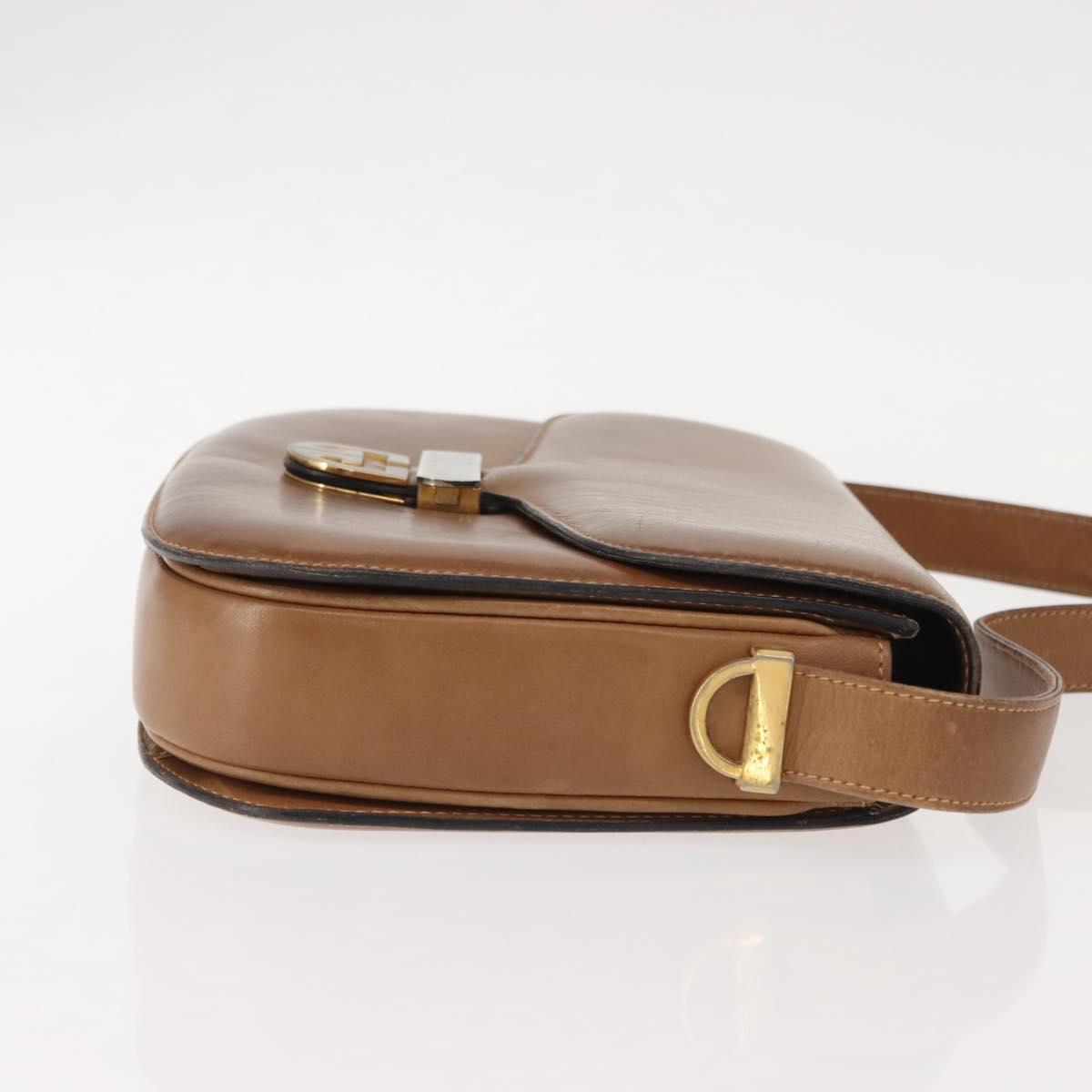 GUCCI Shoulder Bag Leather Brown gold