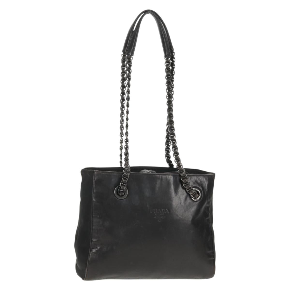 PRADA Chain Shoulder Bag Leather Nylon Black