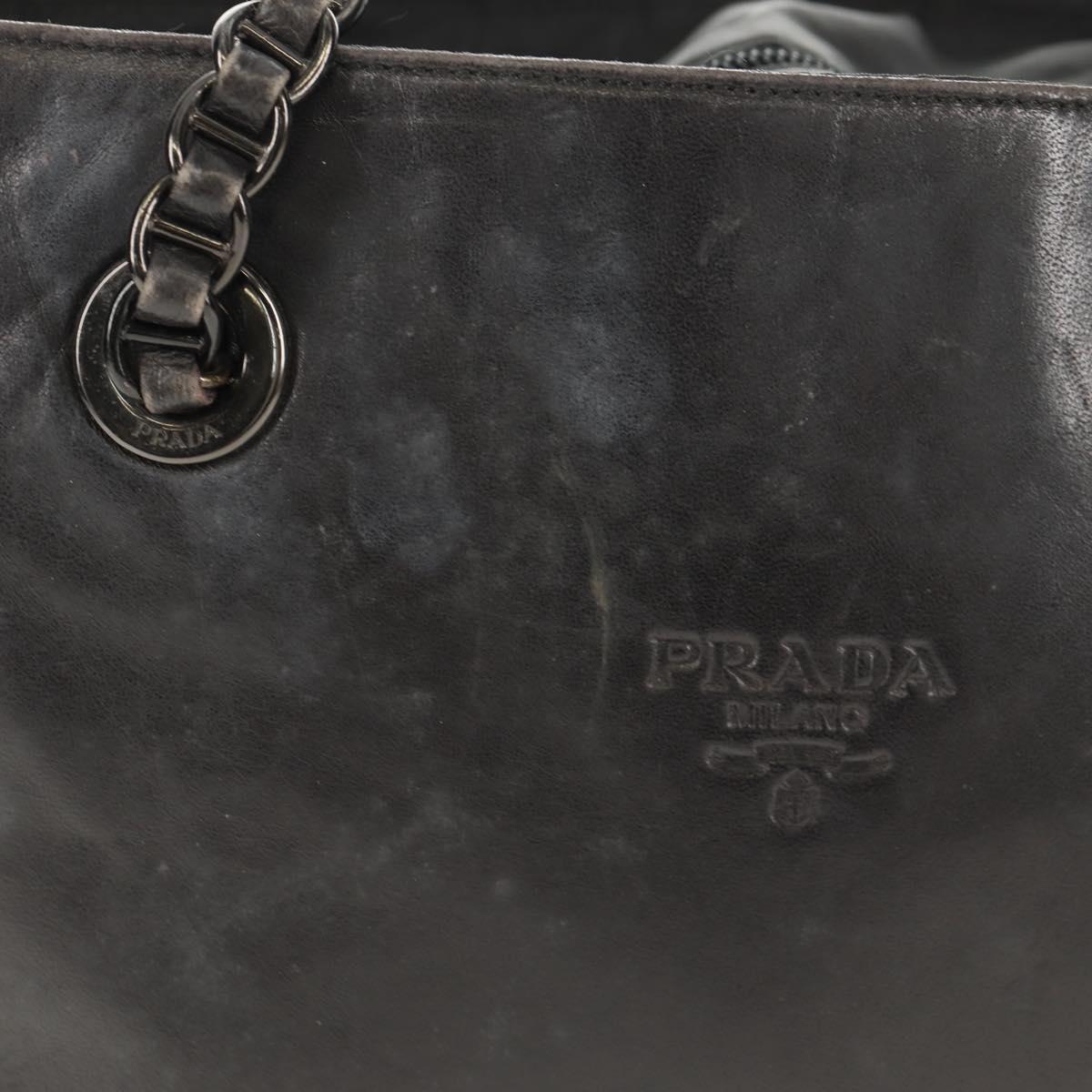 PRADA Chain Shoulder Bag Leather Nylon Black