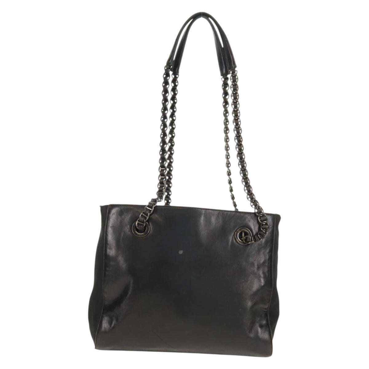 PRADA Chain Shoulder Bag Leather Nylon Black