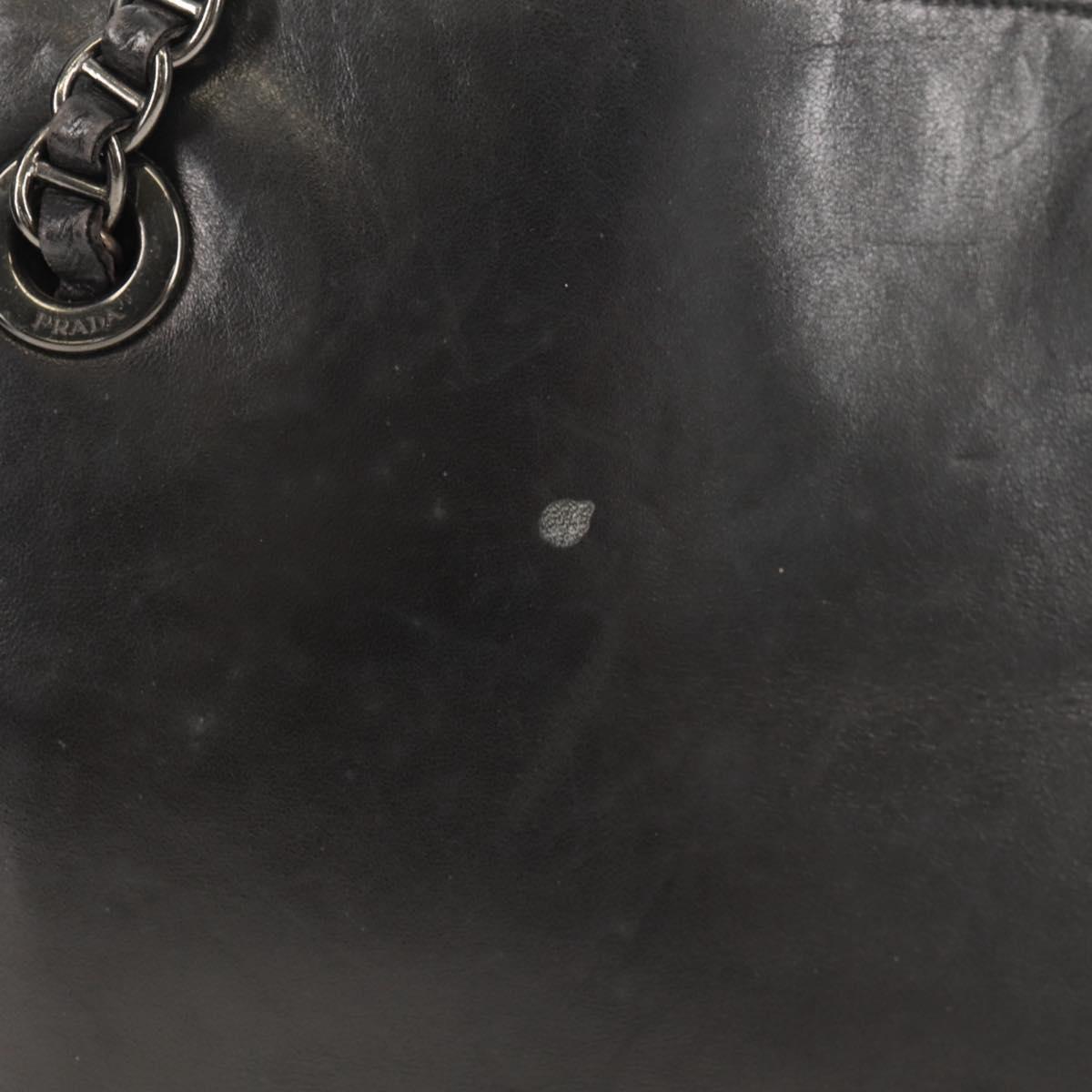 PRADA Chain Shoulder Bag Leather Nylon Black
