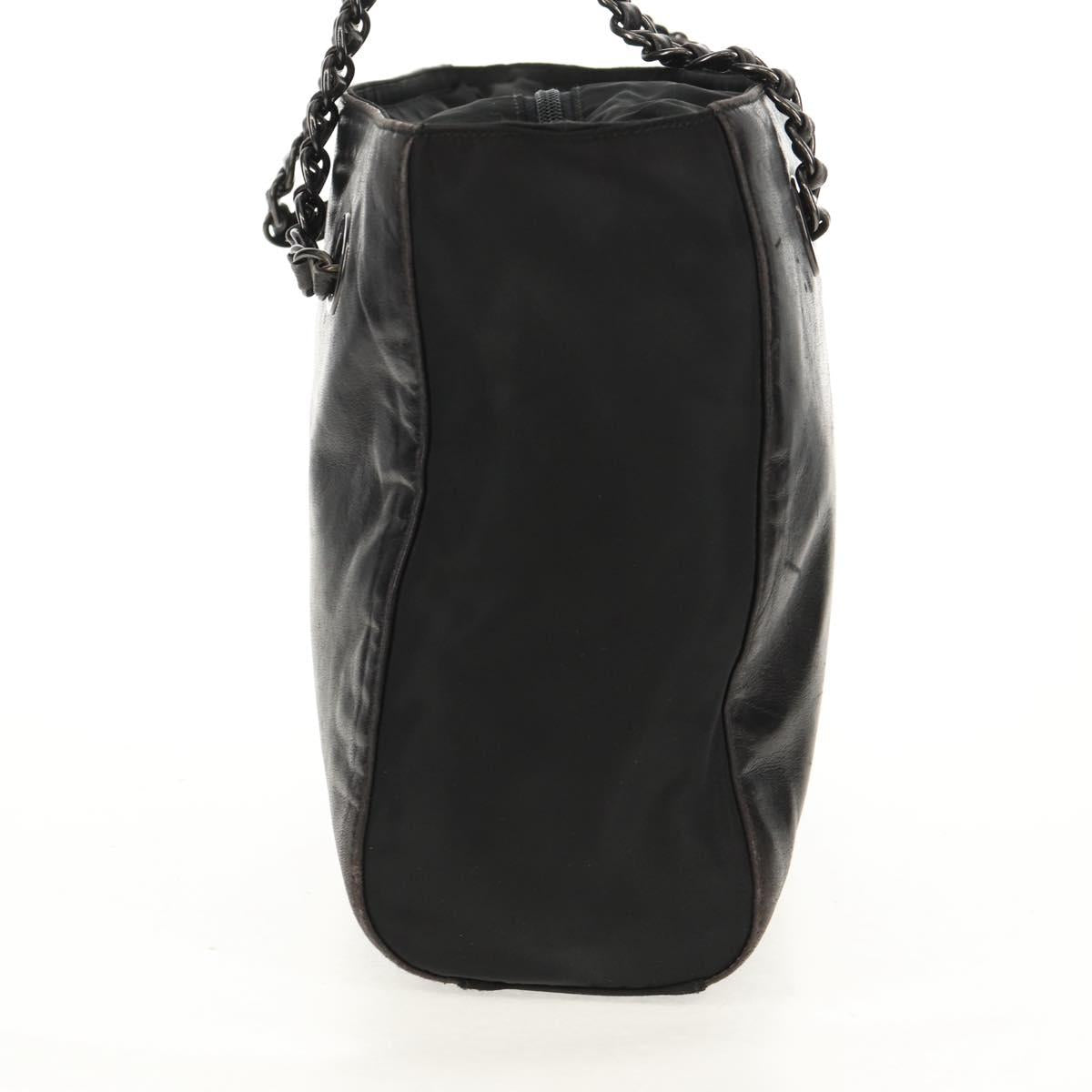 PRADA Chain Shoulder Bag Leather Nylon Black