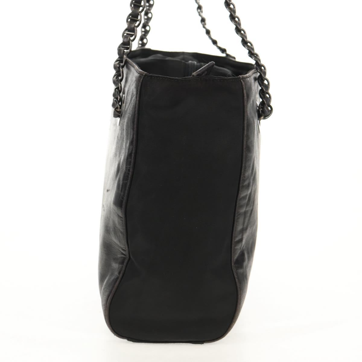 PRADA Chain Shoulder Bag Leather Nylon Black