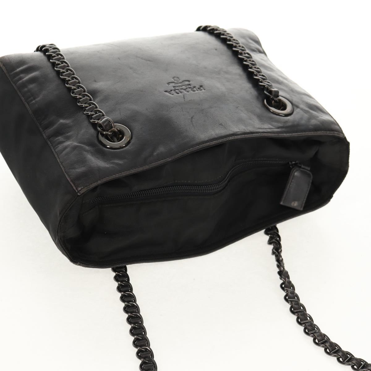 PRADA Chain Shoulder Bag Leather Nylon Black