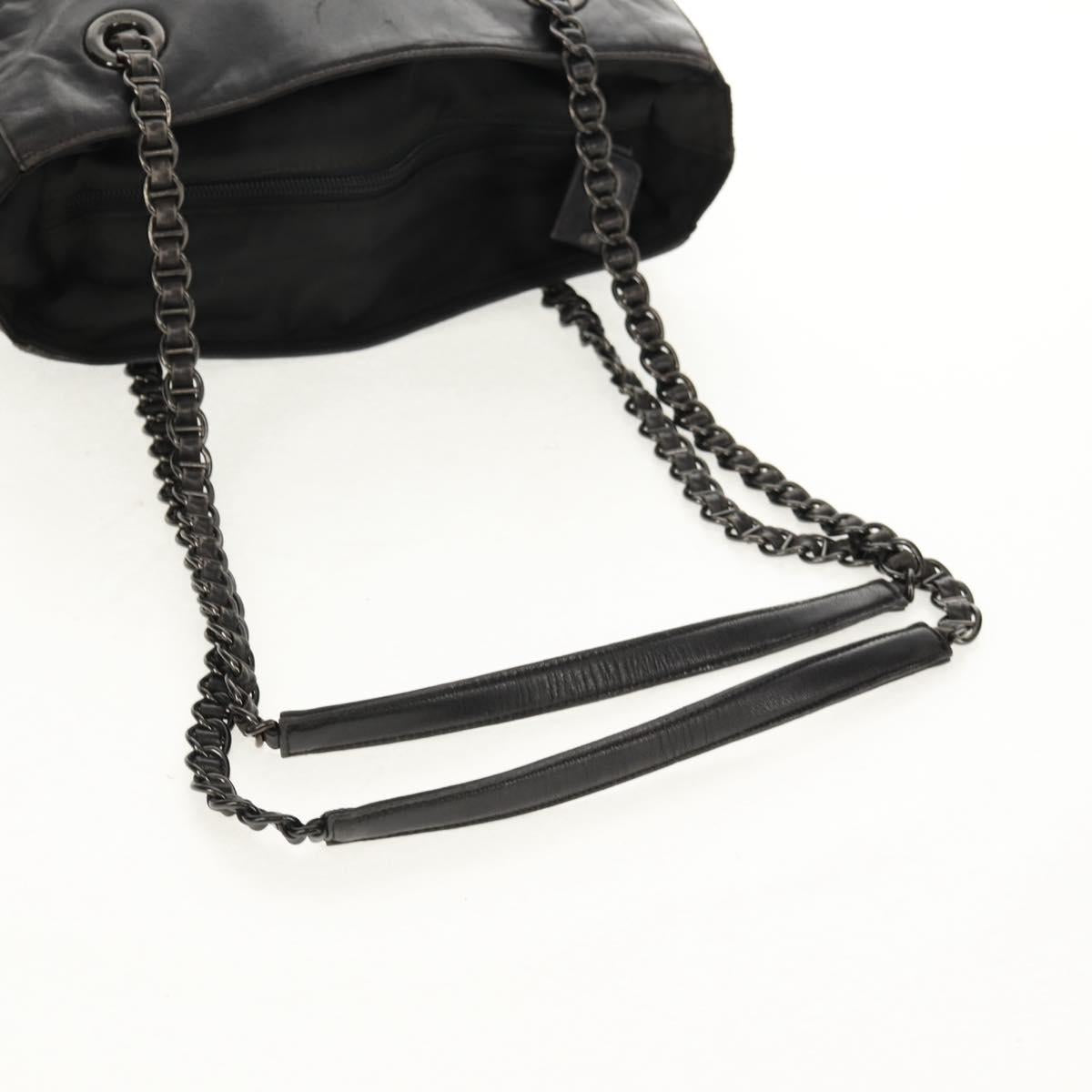 PRADA Chain Shoulder Bag Leather Nylon Black