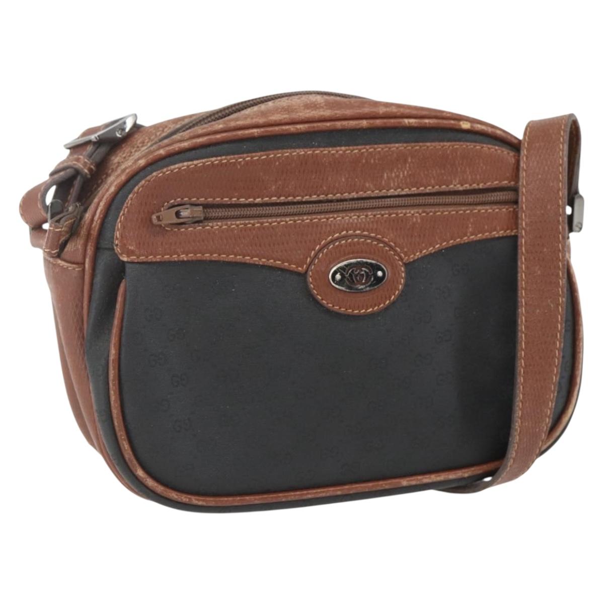 GUCCI Micro GG Supreme Shoulder Bag PVC Leather Black