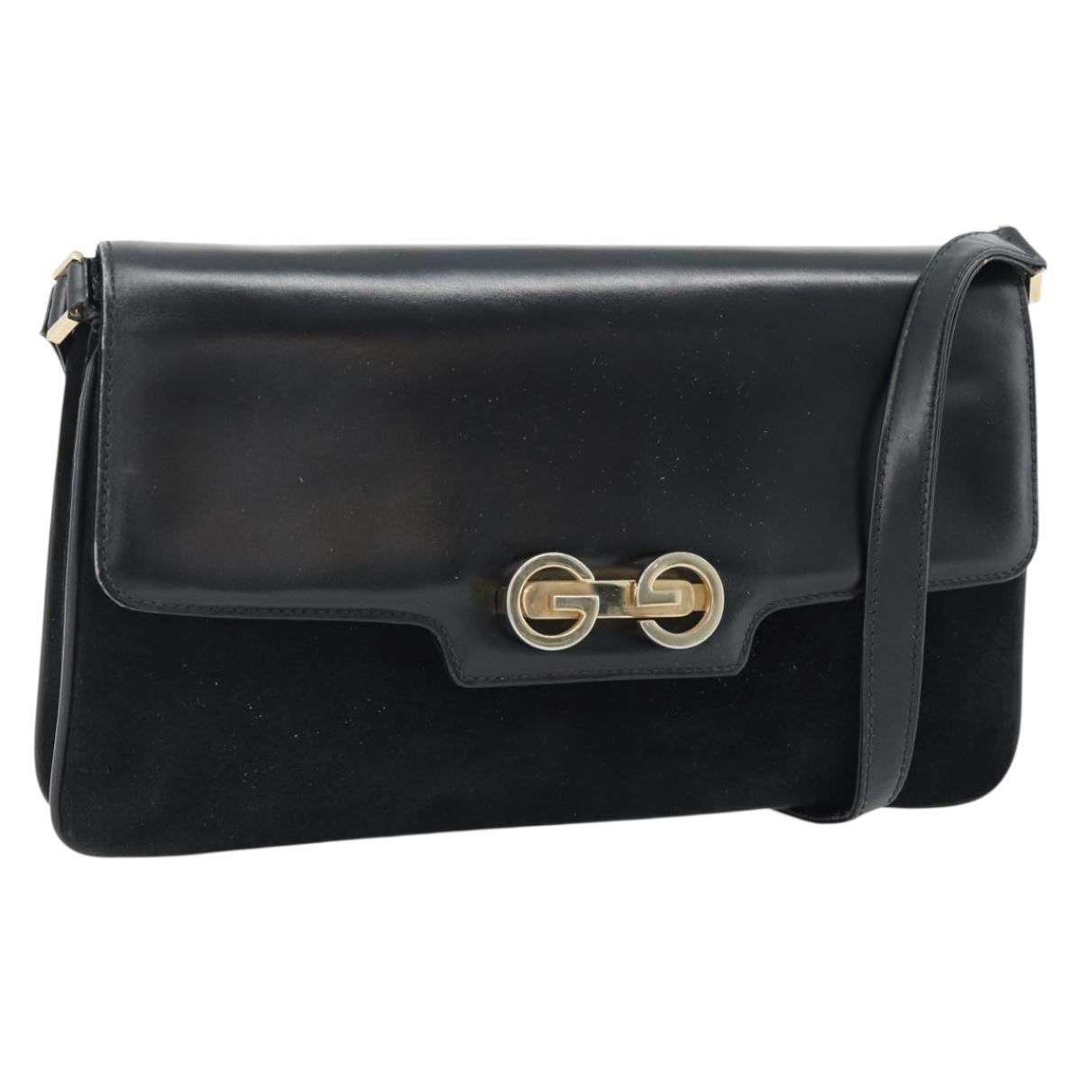 GUCCI Shoulder Bag Suede Black Gold