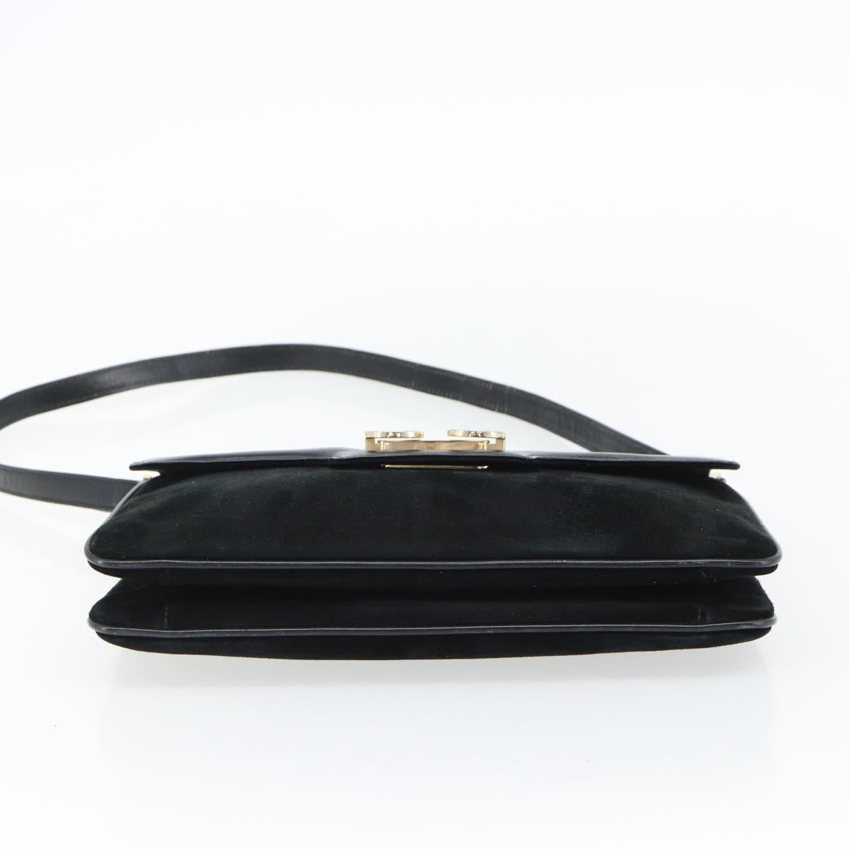 GUCCI Shoulder Bag Suede Black Gold