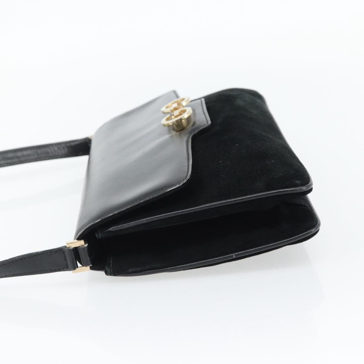 GUCCI Shoulder Bag Suede Black Gold