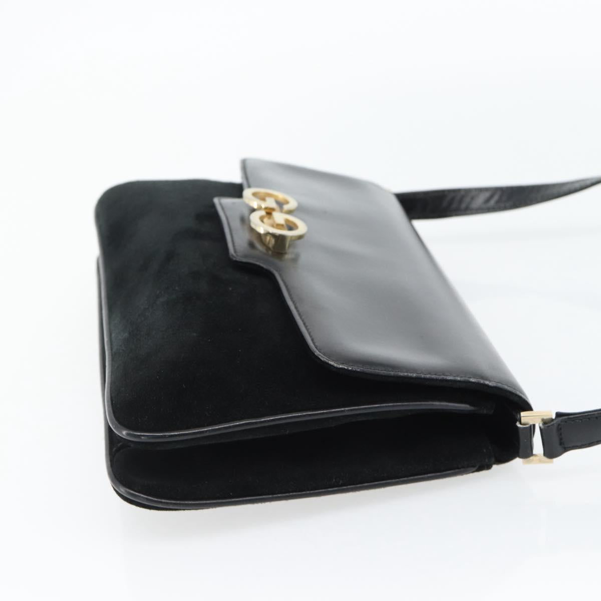 GUCCI Shoulder Bag Suede Black Gold