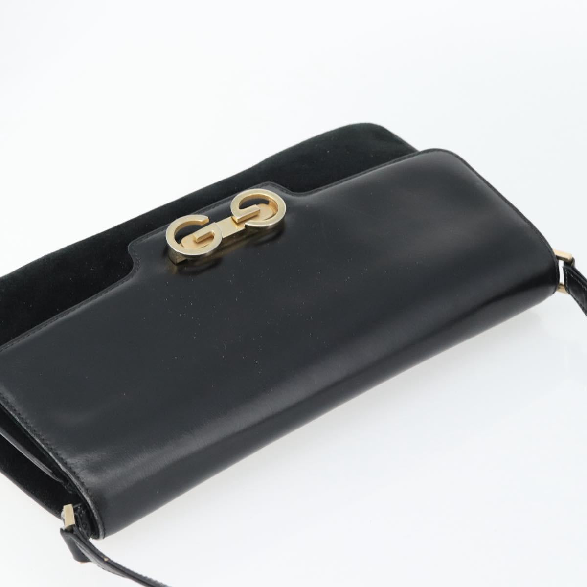 GUCCI Shoulder Bag Suede Black Gold