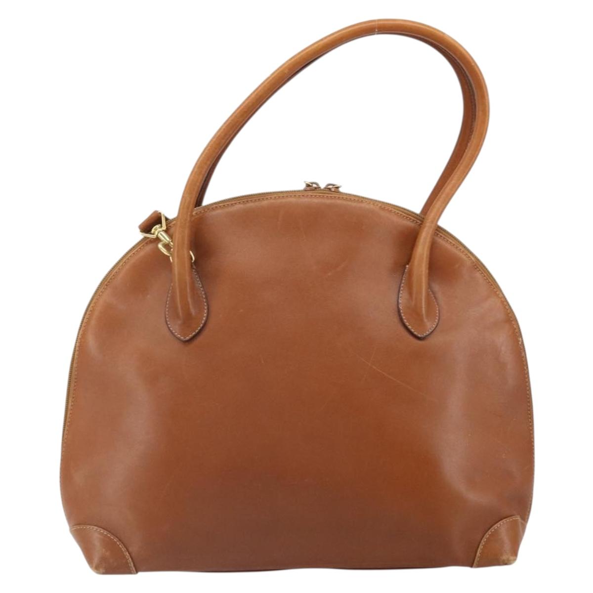 GUCCI Hand Bag Leather 2way Brown Gold