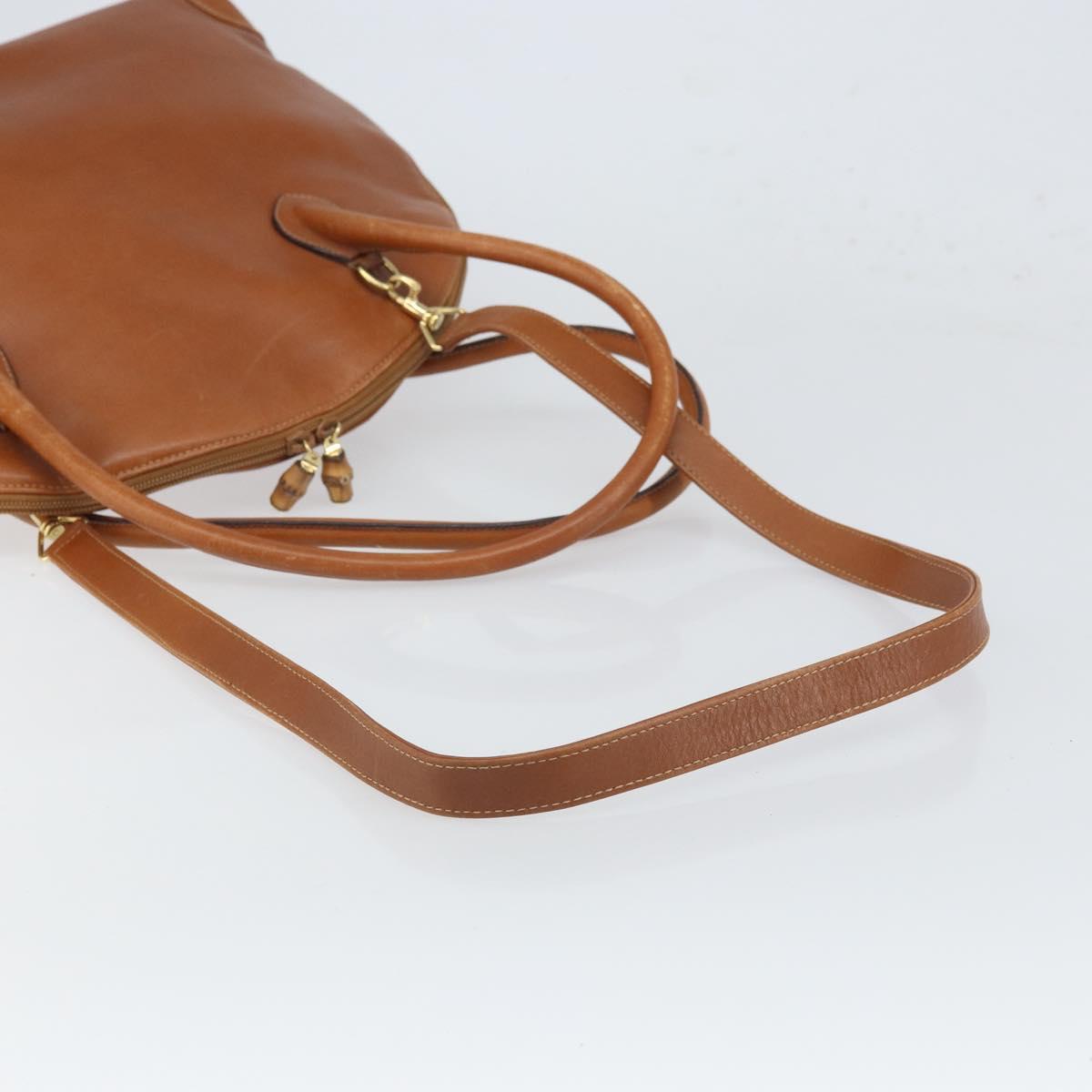 GUCCI Hand Bag Leather 2way Brown Gold