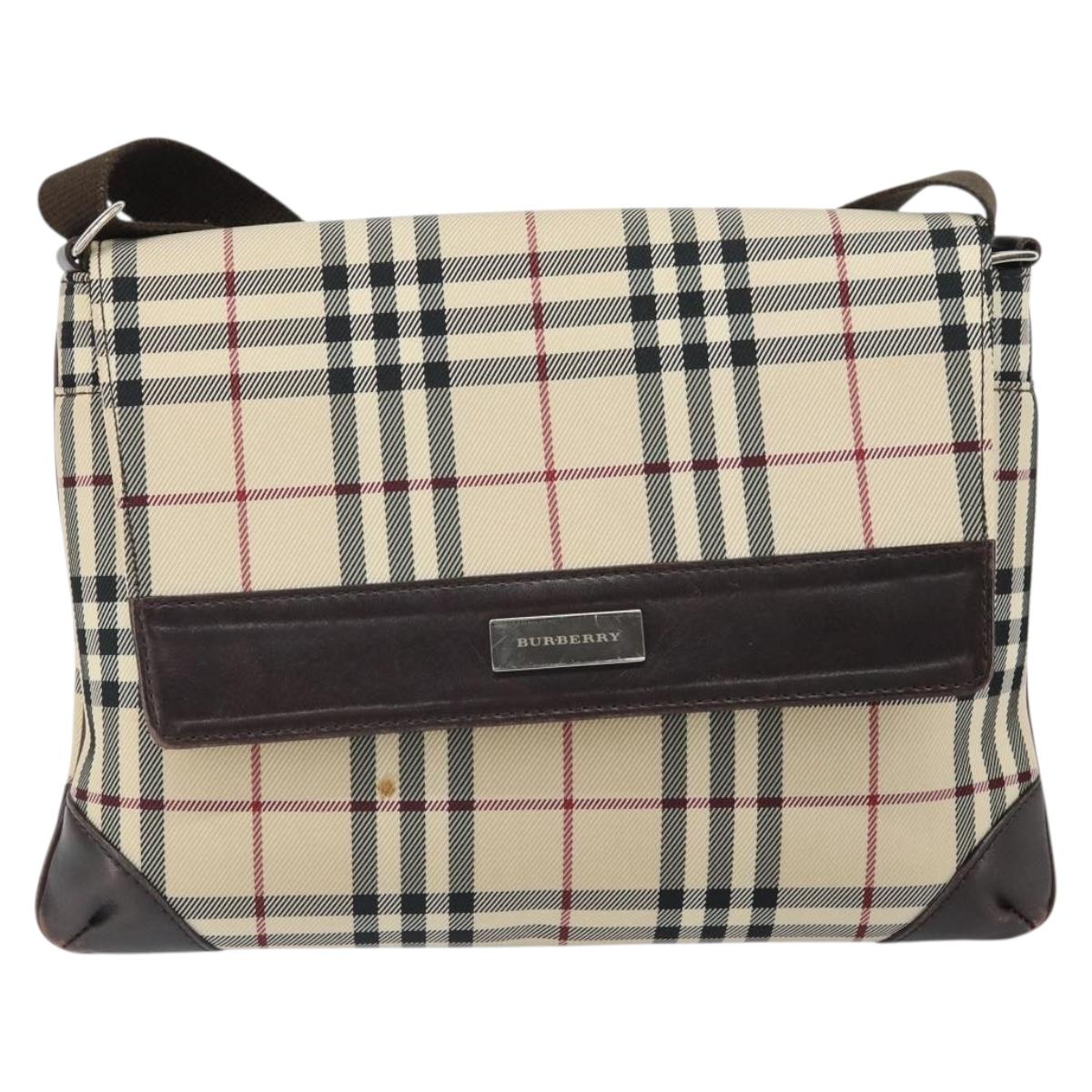 BURBERRY Nova Check Shoulder Bag Nylon Beige Silver