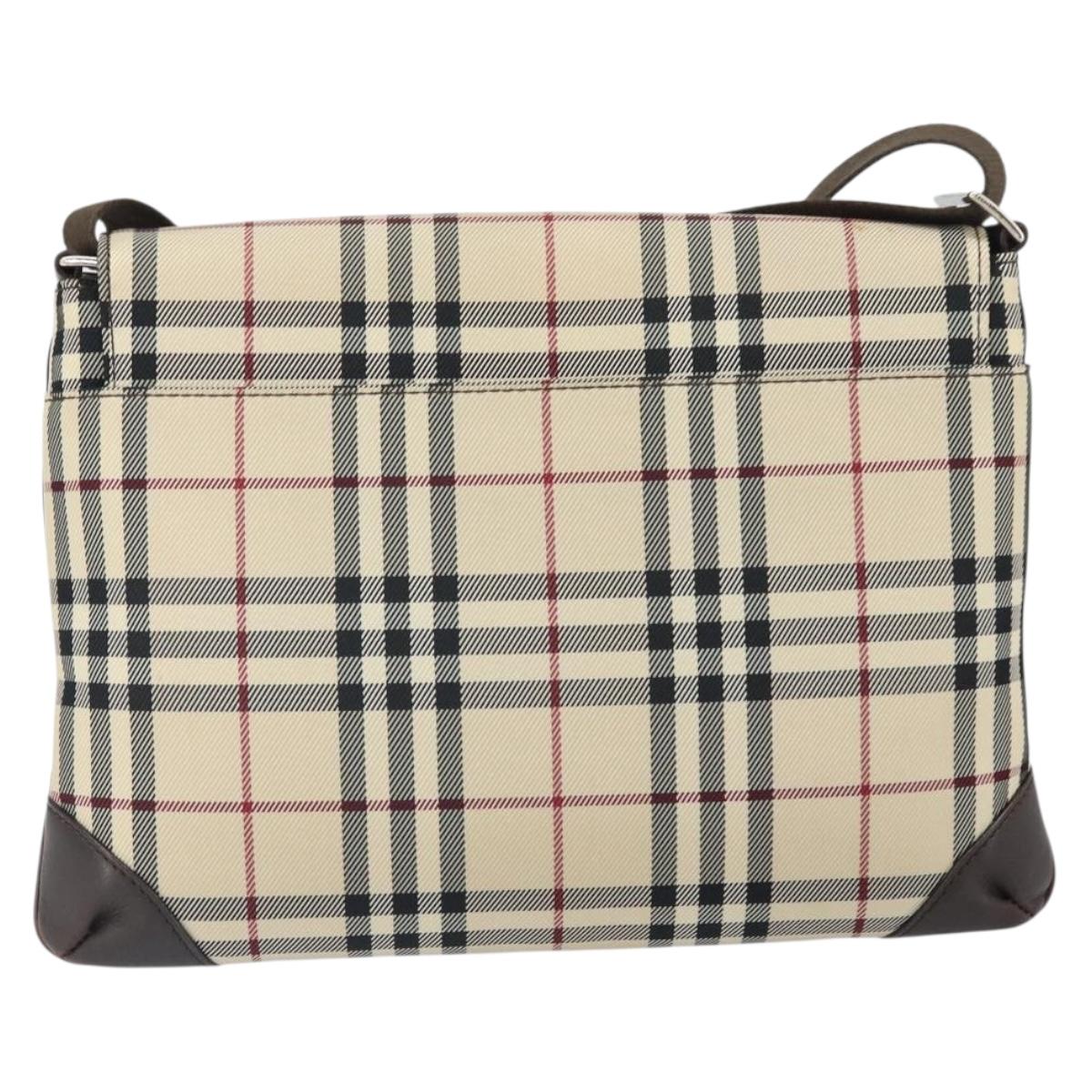 BURBERRY Nova Check Shoulder Bag Nylon Beige Silver