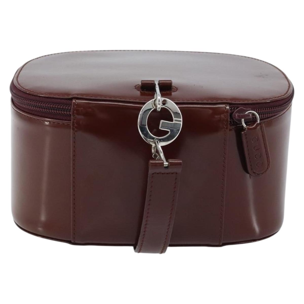 GUCCI Hand Bag Patent leather Brown Silver