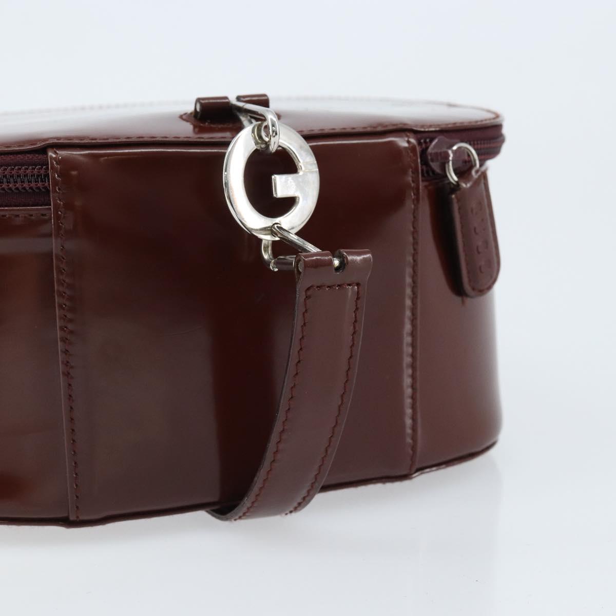 GUCCI Hand Bag Patent leather Brown Silver