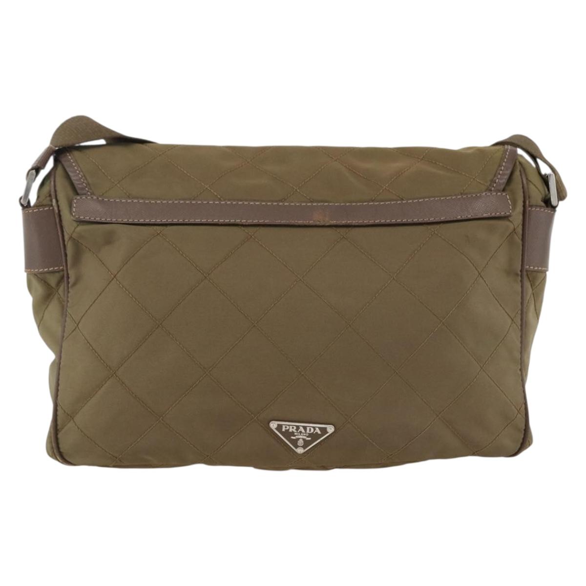 PRADA Shoulder Bag Nylon Brown Silver