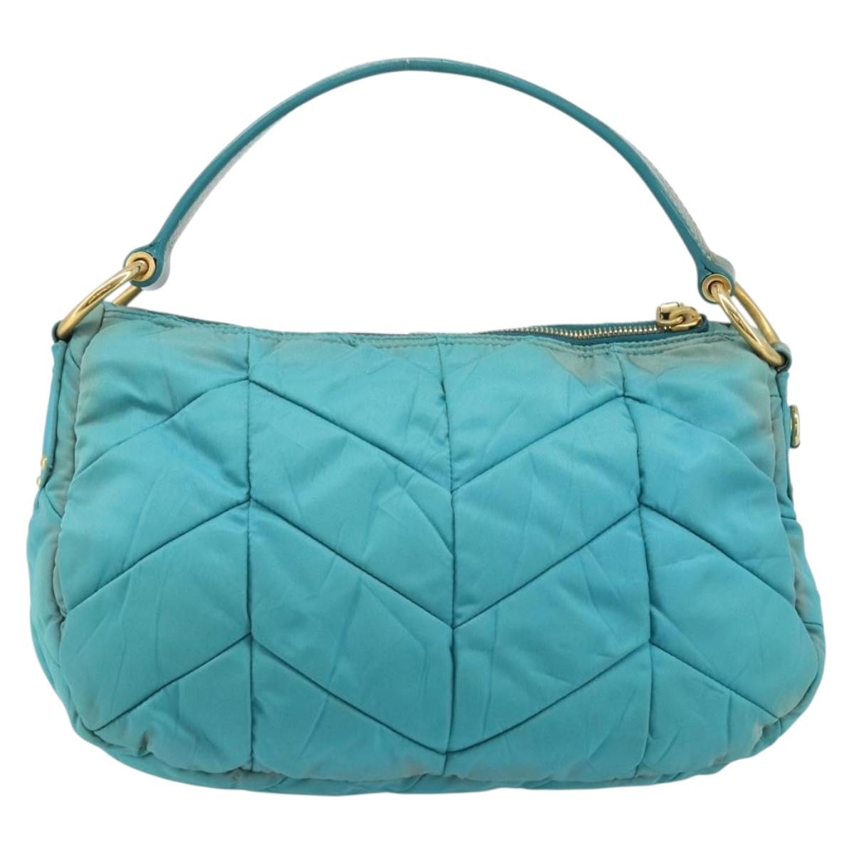 PRADA Shoulder Bag Nylon Light Blue Gold