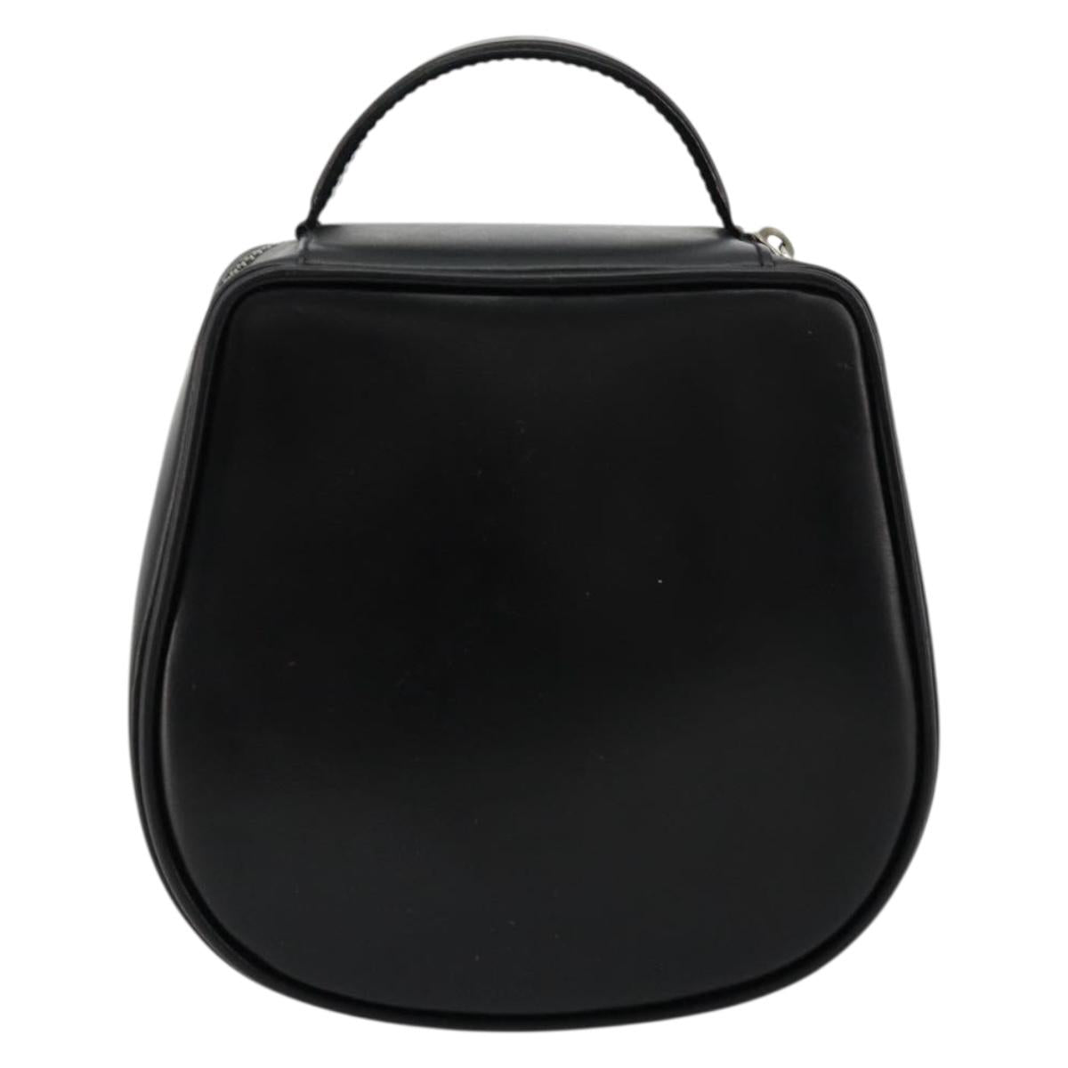 GUCCI Vanity Hand Bag Leather Black Silver