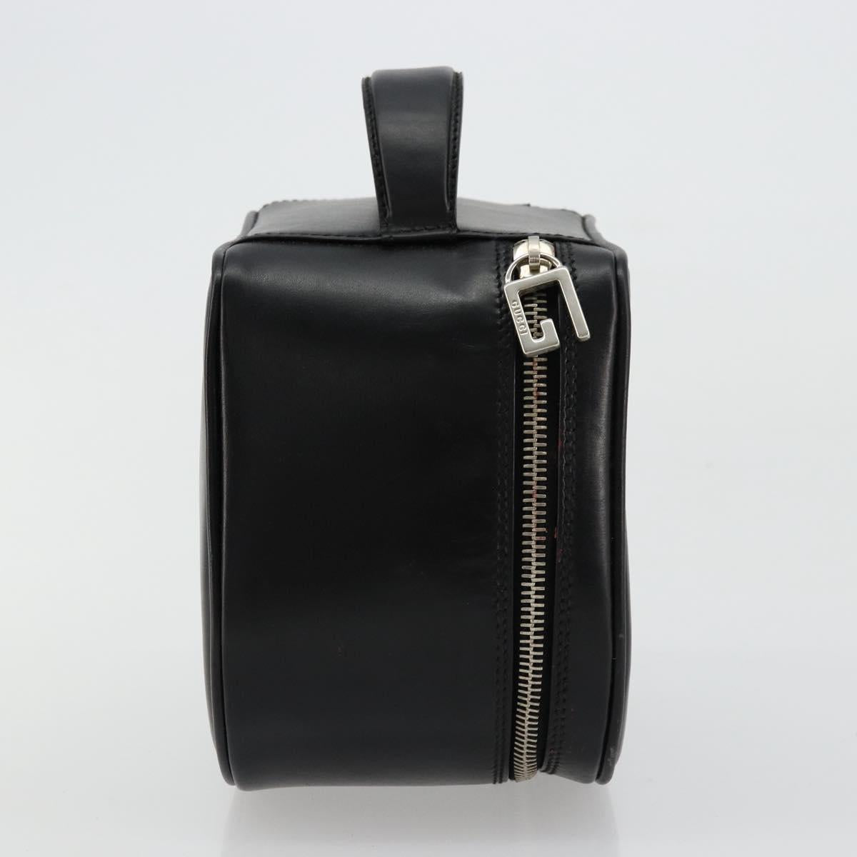 GUCCI Vanity Hand Bag Leather Black Silver