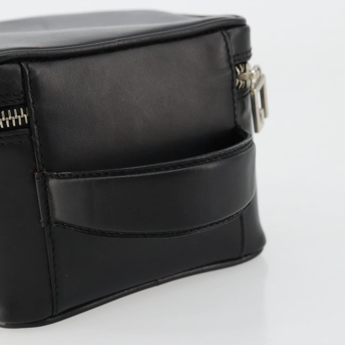GUCCI Vanity Hand Bag Leather Black Silver