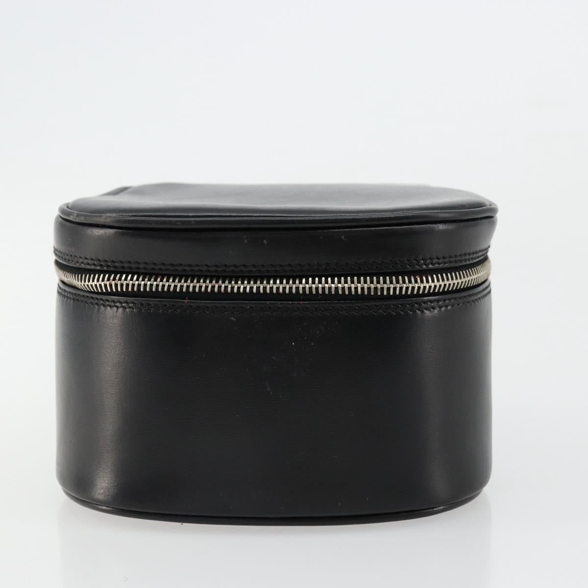 GUCCI Vanity Hand Bag Leather Black Silver