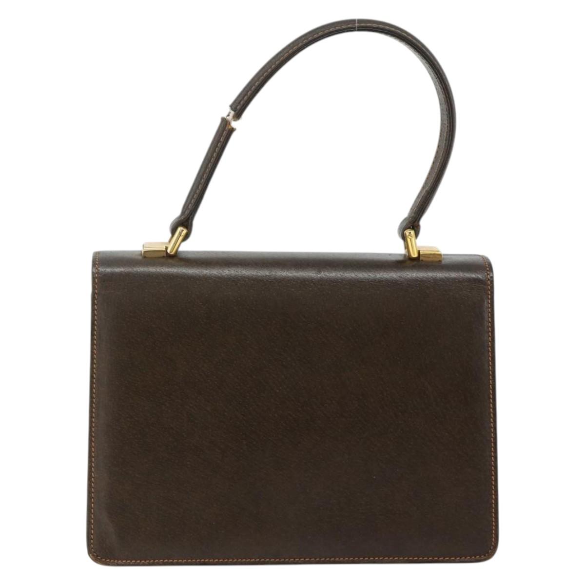 GUCCI Hand Bag Leather Brown Gold