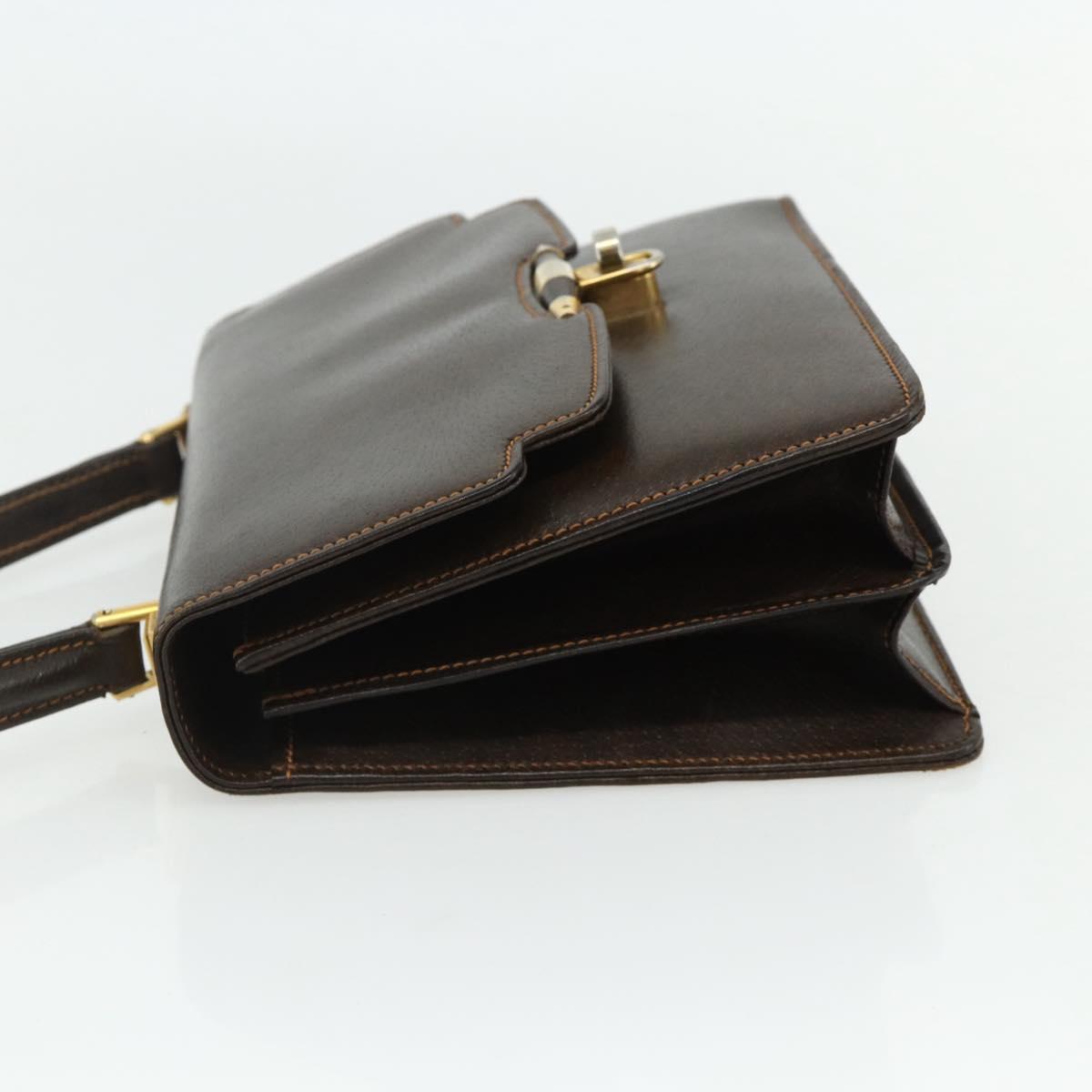 GUCCI Hand Bag Leather Brown Gold