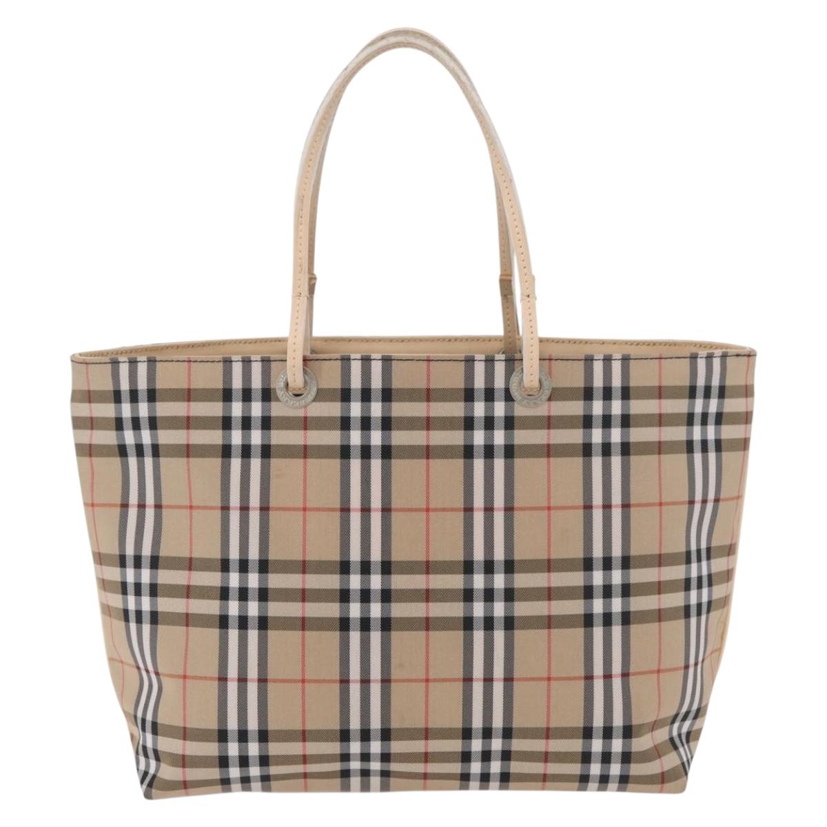 BURBERRY Nova Check Hand Bag Nylon Beige Silver