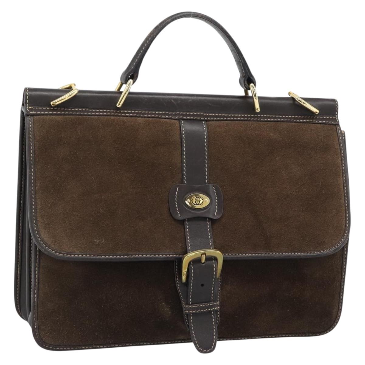 GUCCI Hand Bag Suede Brown Gold