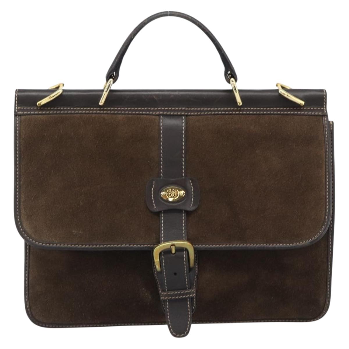 GUCCI Hand Bag Suede Brown Gold