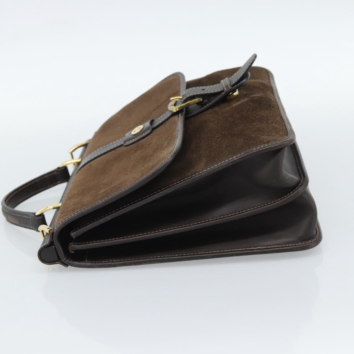 GUCCI Hand Bag Suede Brown Gold