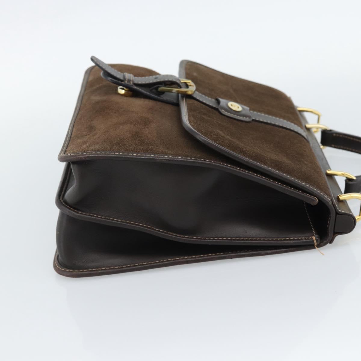 GUCCI Hand Bag Suede Brown Gold