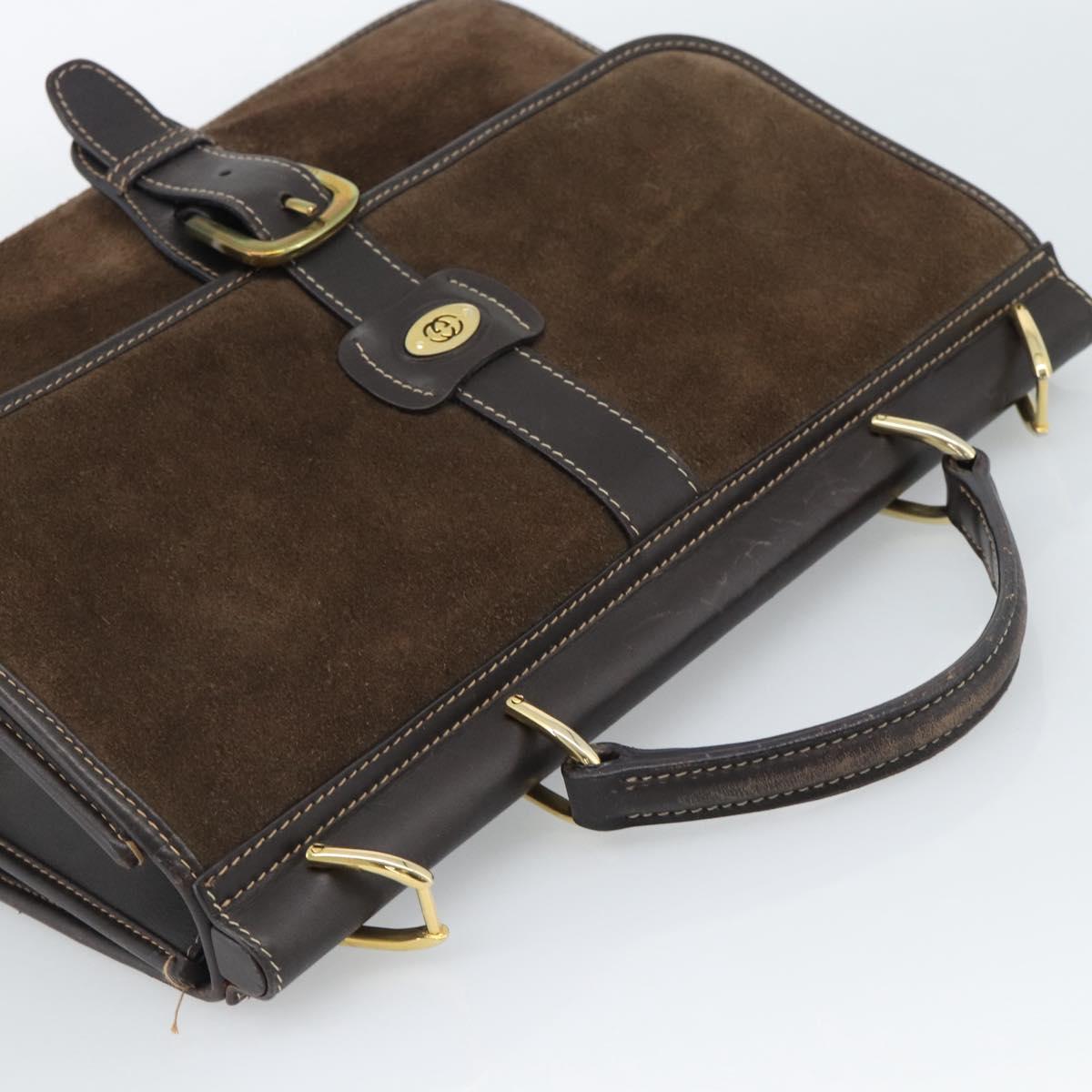 GUCCI Hand Bag Suede Brown Gold