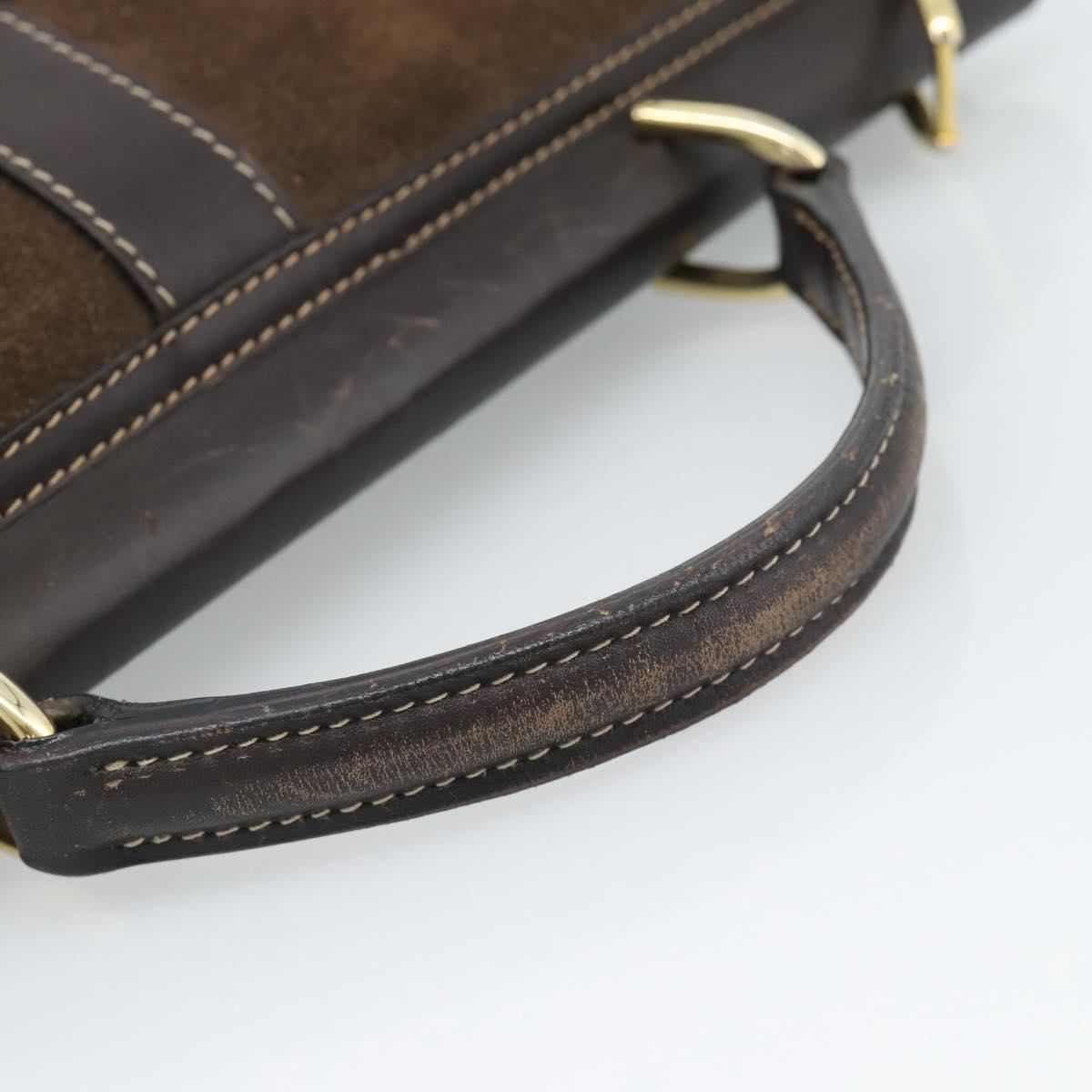 GUCCI Hand Bag Suede Brown Gold