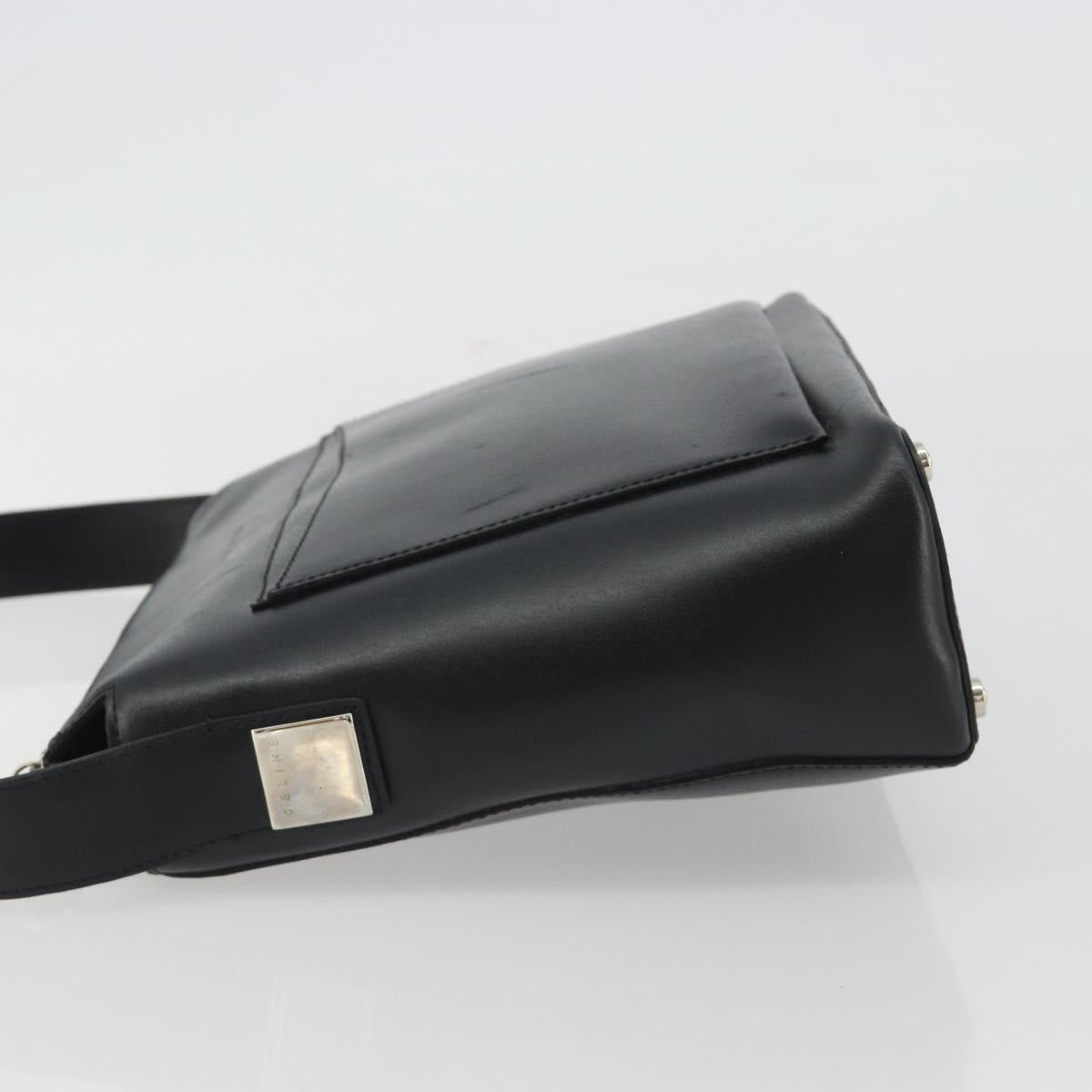 CELINE Shoulder Bag Leather Black Silver