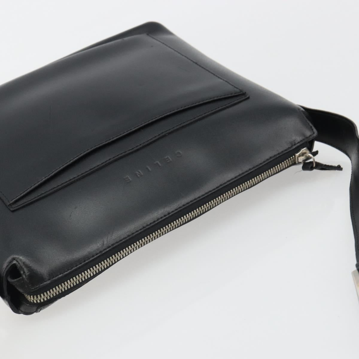 CELINE Shoulder Bag Leather Black Silver