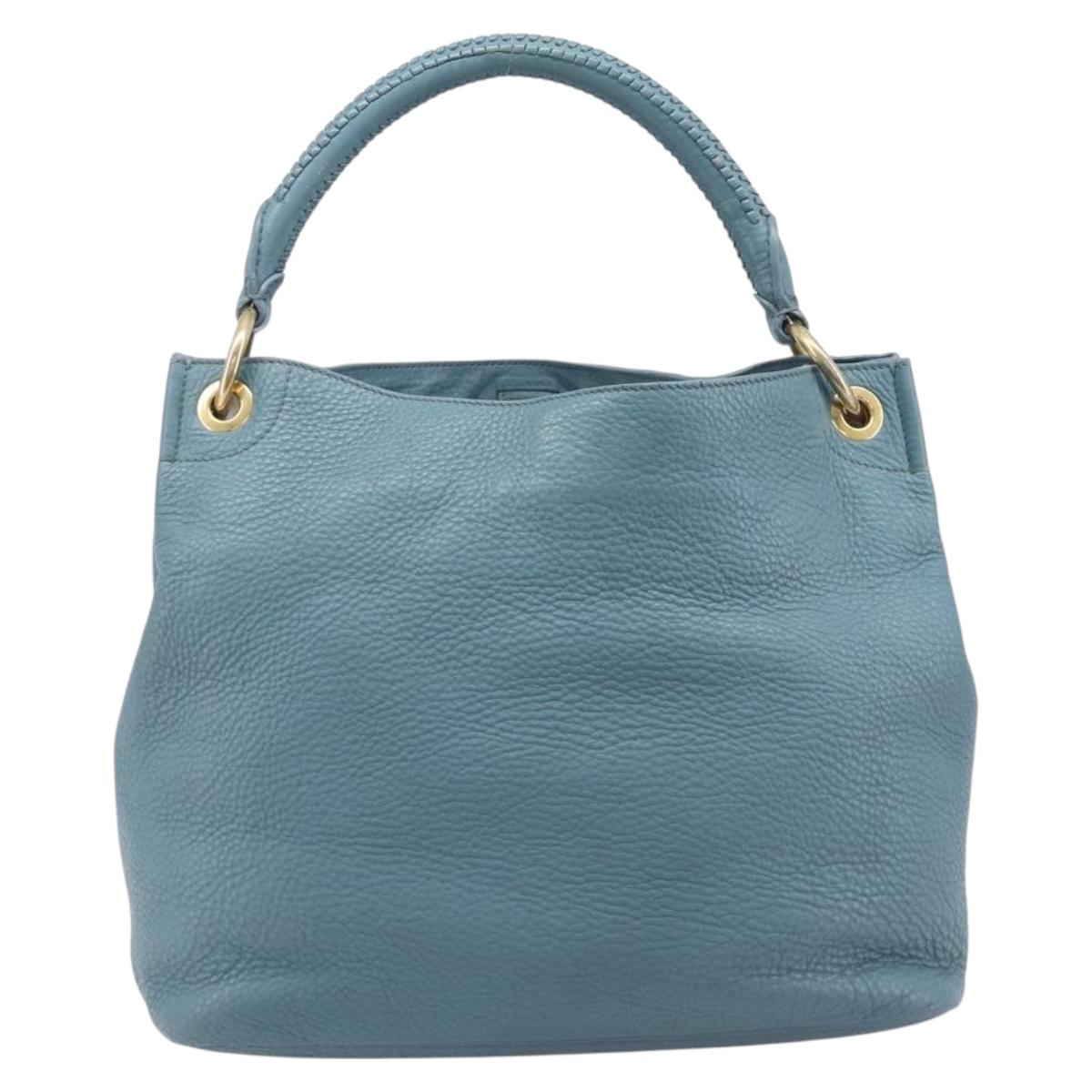 PRADA Tote Bag Leather Light Blue Gold