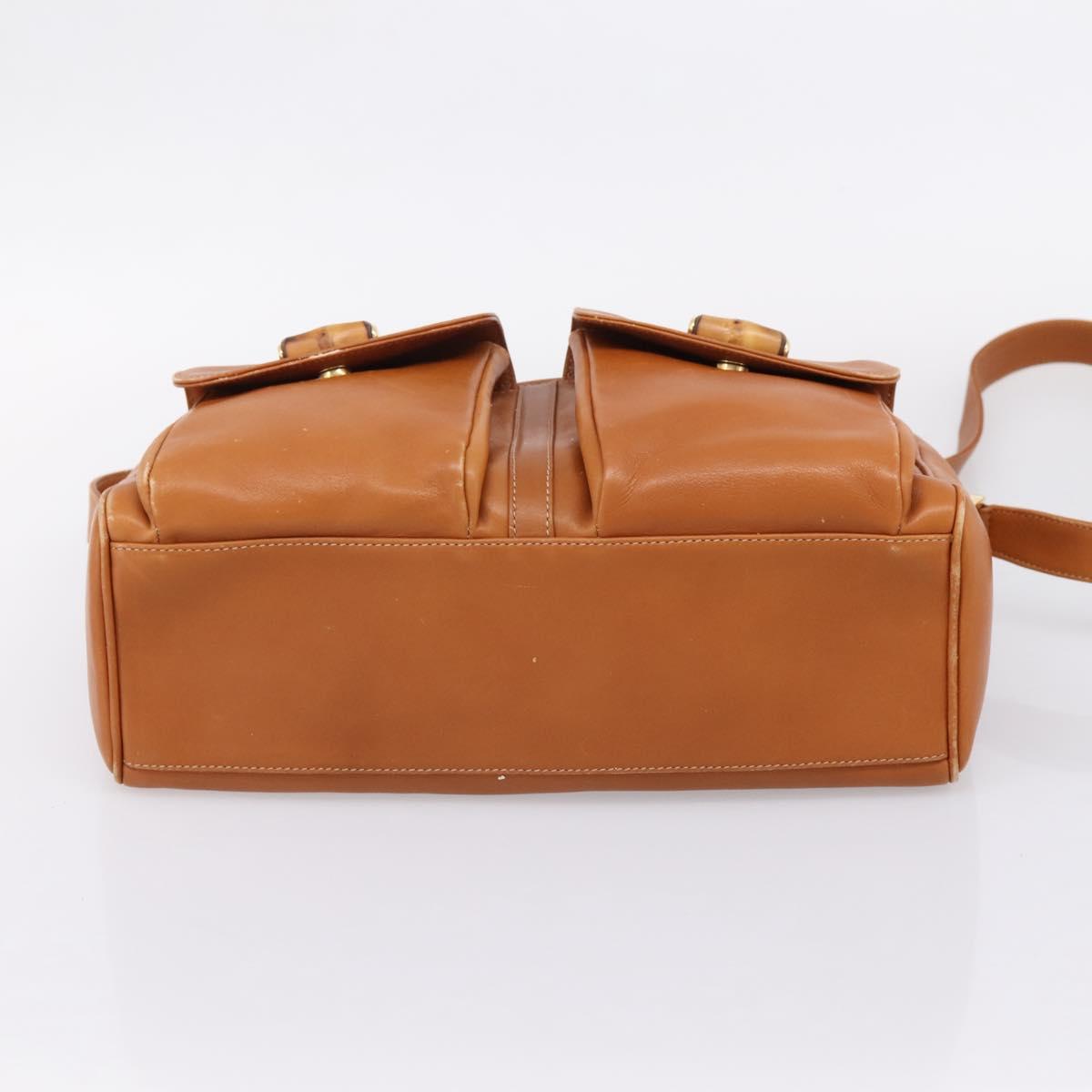GUCCI Bamboo Shoulder Bag Leather Brown Gold