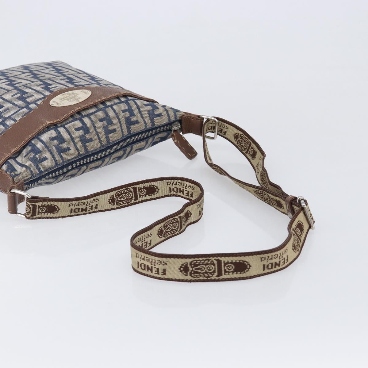 FENDI Zucca Canvas Celeria Shoulder Bag Blue Silver