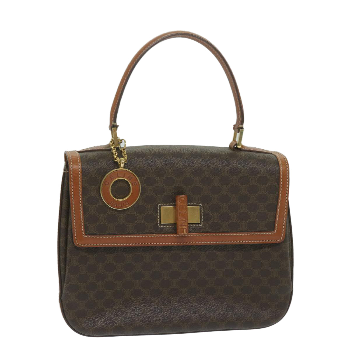 CELINE Macadam Canvas Hand Bag PVC Leather Brown