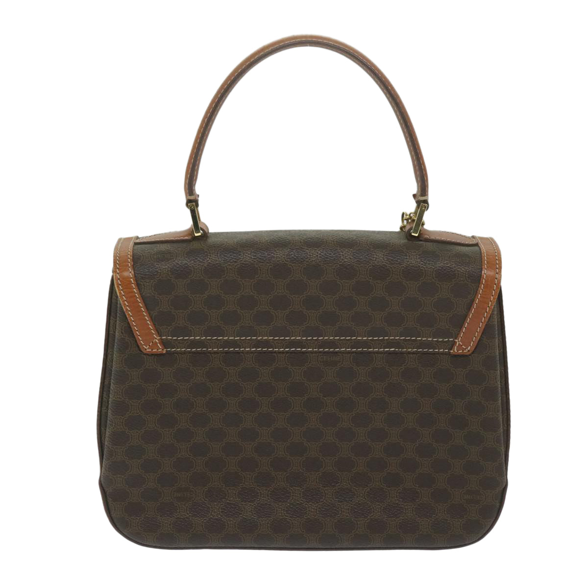 CELINE Macadam Canvas Hand Bag PVC Leather Brown