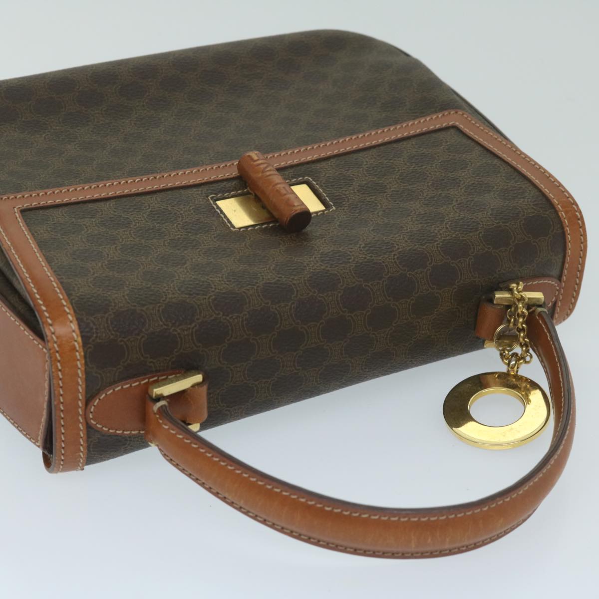 CELINE Macadam Canvas Hand Bag PVC Leather Brown