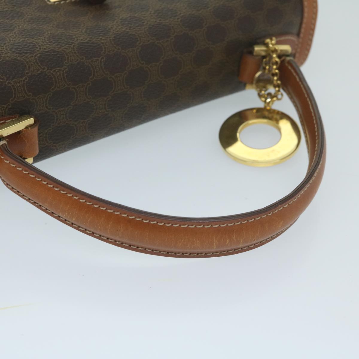 CELINE Macadam Canvas Hand Bag PVC Leather Brown
