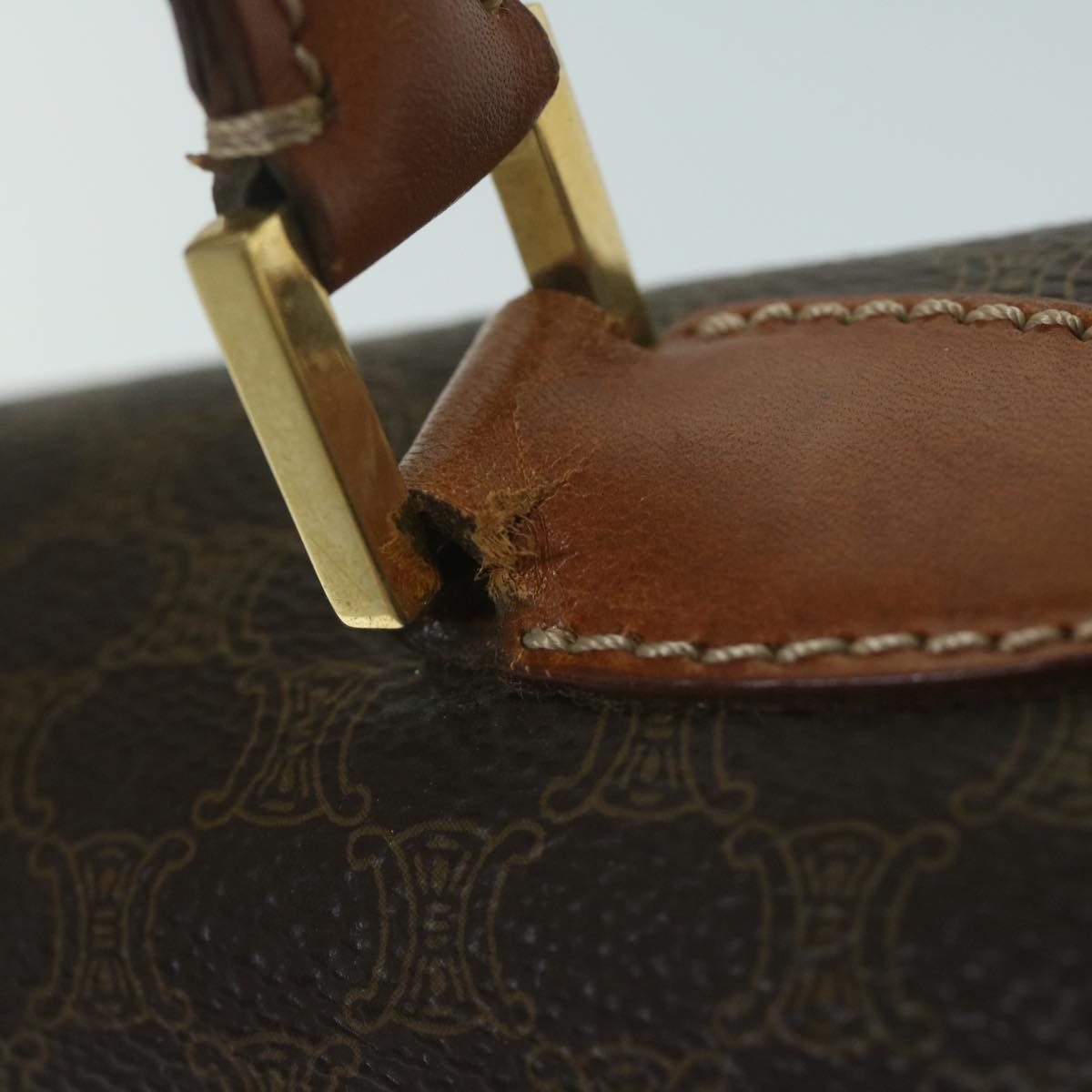CELINE Macadam Canvas Hand Bag PVC Leather Brown