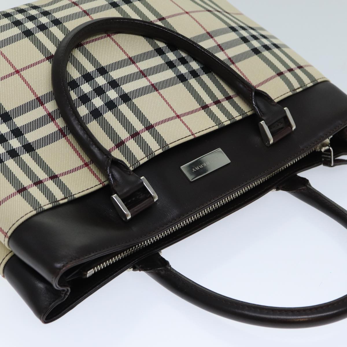 BURBERRY Nova Check Hand Bag Canvas Beige