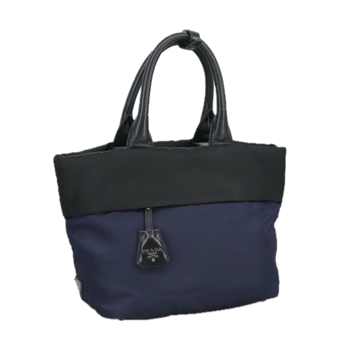 PRADA Hand Bag Nylon Navy Silver
