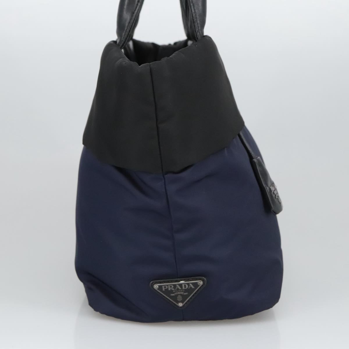 PRADA Hand Bag Nylon Navy Silver